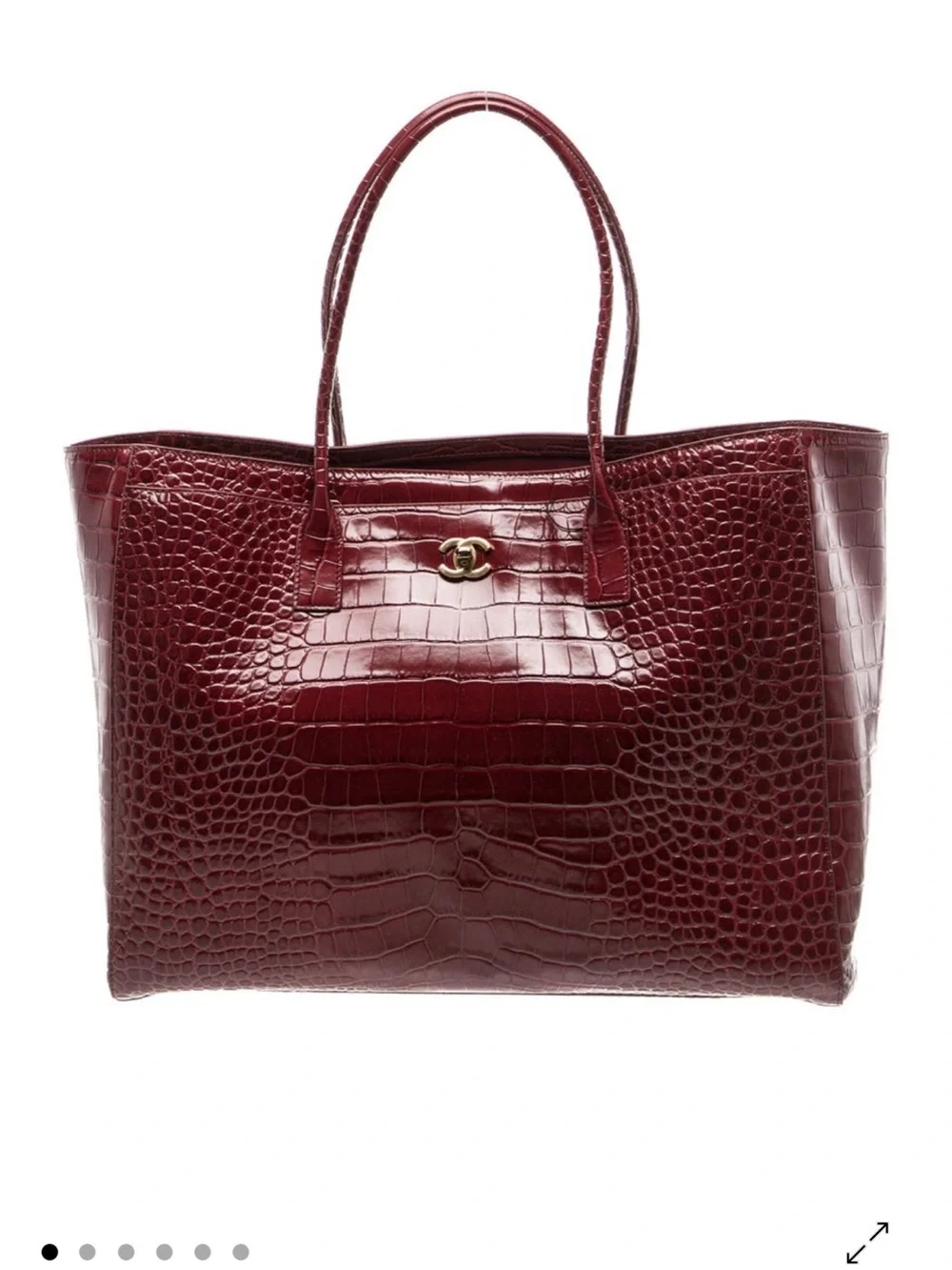 2026 CHANEL Burgundy Croc-Embossed Leather Tote with Gold Hardware